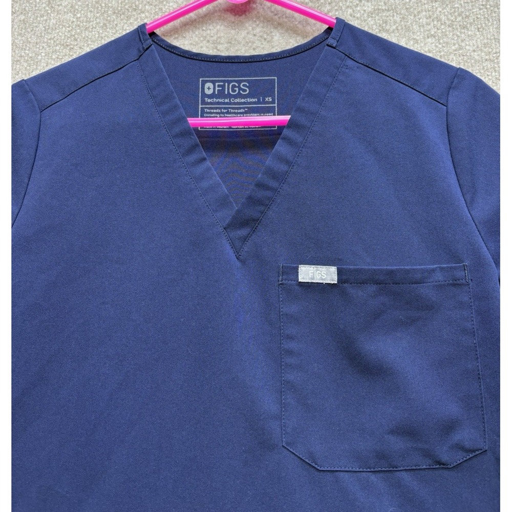 Women's Figs X Small XS Scrub Top Navy Blue Technical Collection V-Neck GUC - Picture 3 of 8